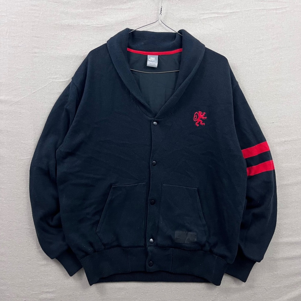 Nike Cardigan Mens XL Black Red LeBron James Lion Shawl Collar Snap Front Knit